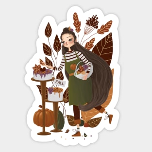 Cute Autumn Baker Girl Digital Art Sticker